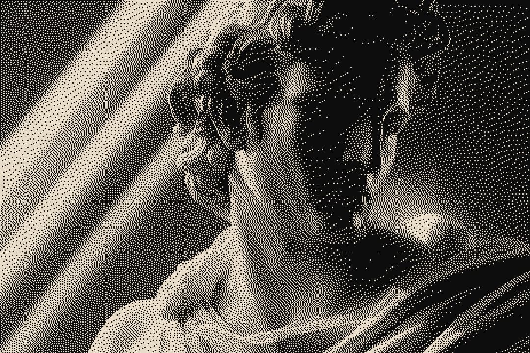 Dither effect on abstract space — dithering photo filter online
